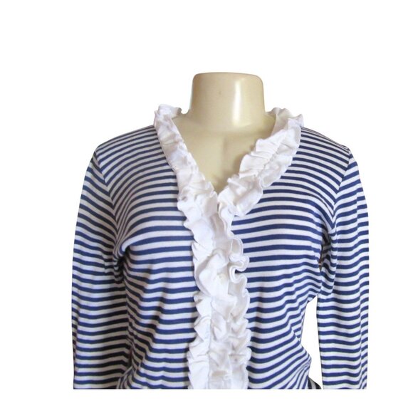 Anne Fontaine Blue & White Striped Ruffle Cotton Blouse Size 38 M - Picture 3 of 8